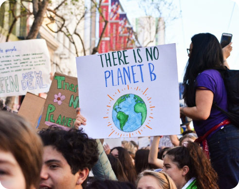 Environmental protestors holding banners